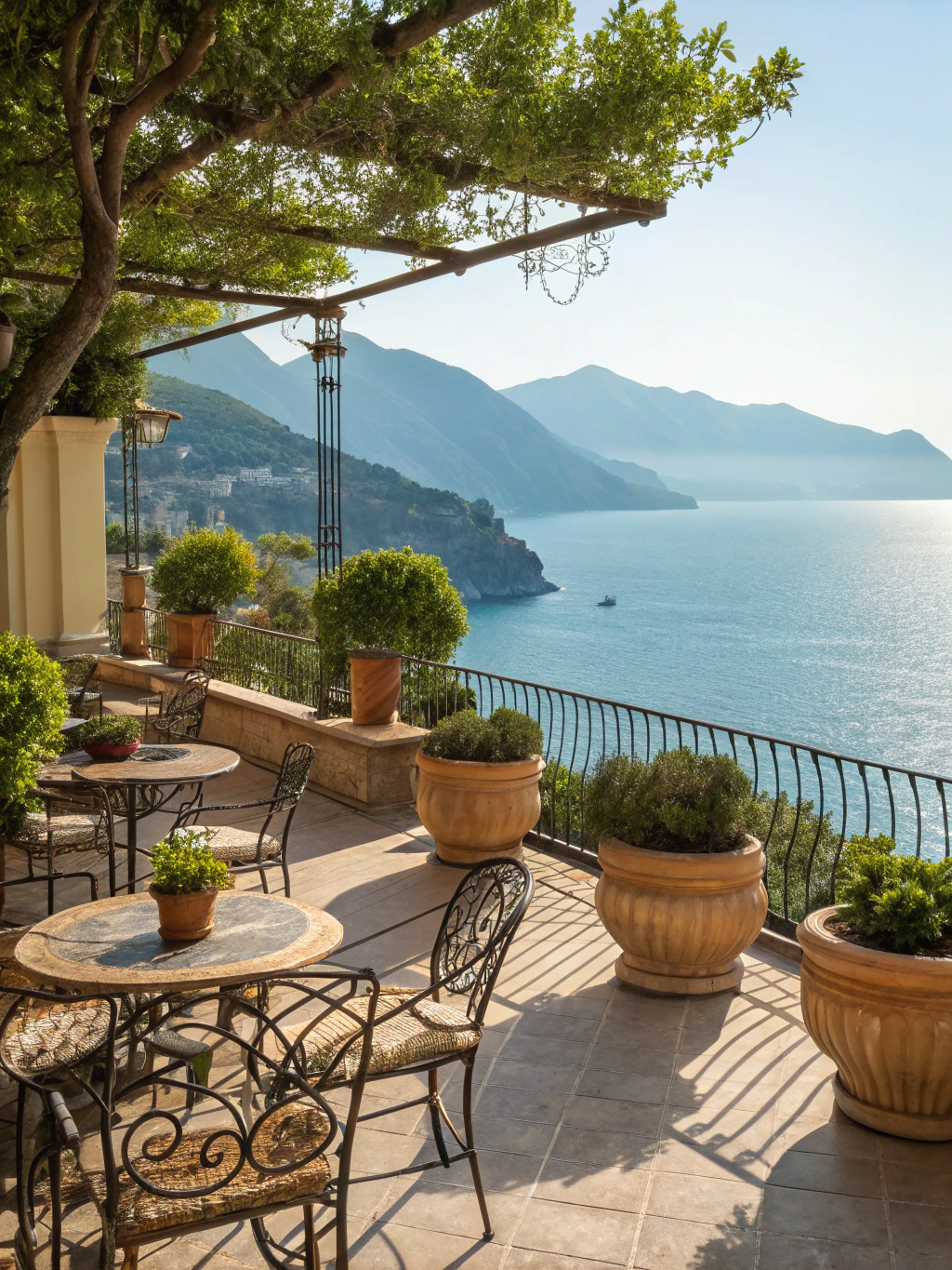 Terrazza panoramica del Marea Rooms con vista sul mare siciliano al tramonto